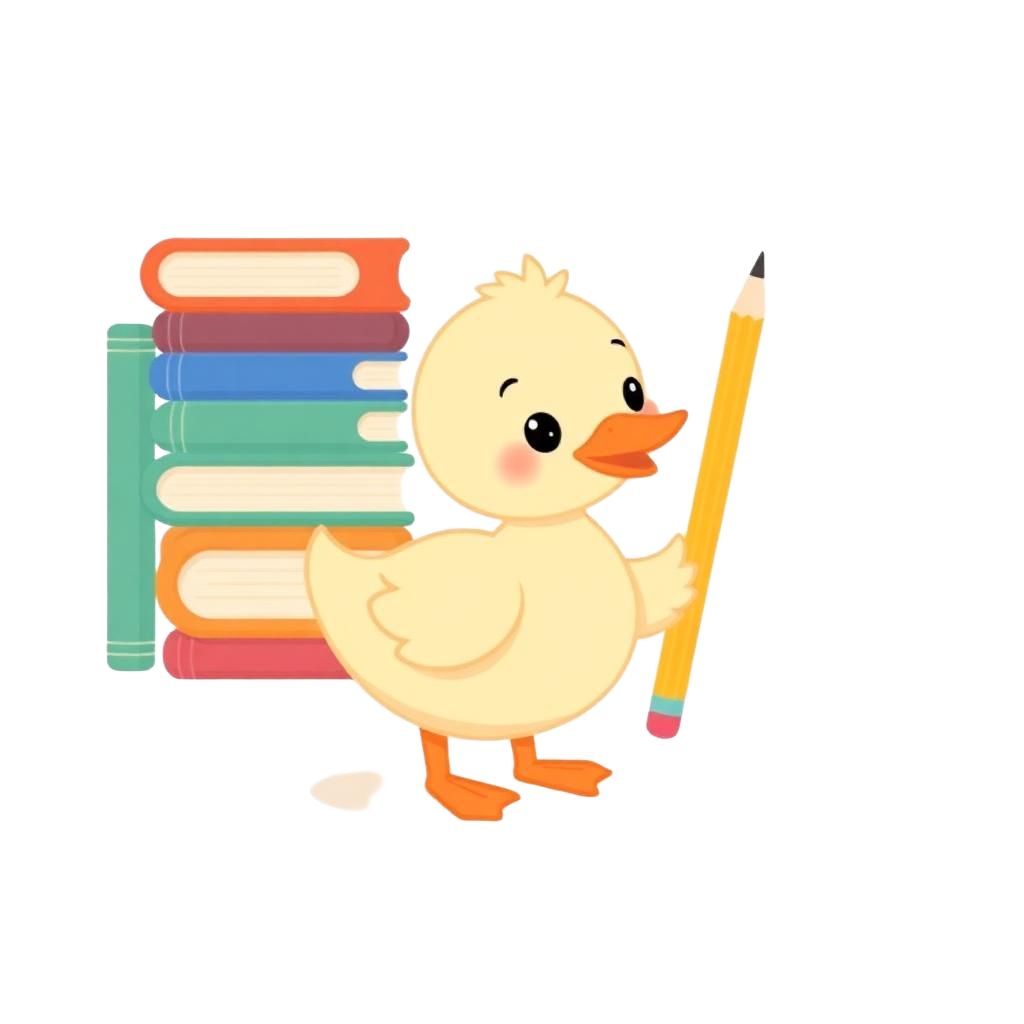 Duck with a stack of books